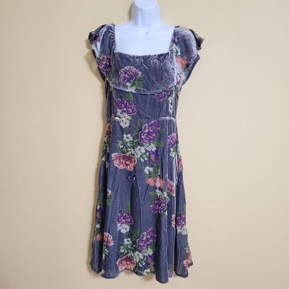 Lulus‎ Womens Floral Velvet Burnout Midi Dress S Cottagecore Fairy Strechy - Picture 1 of 9